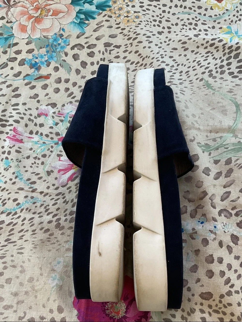 Stuart Weitzman Navy Suede Slide Sandals
